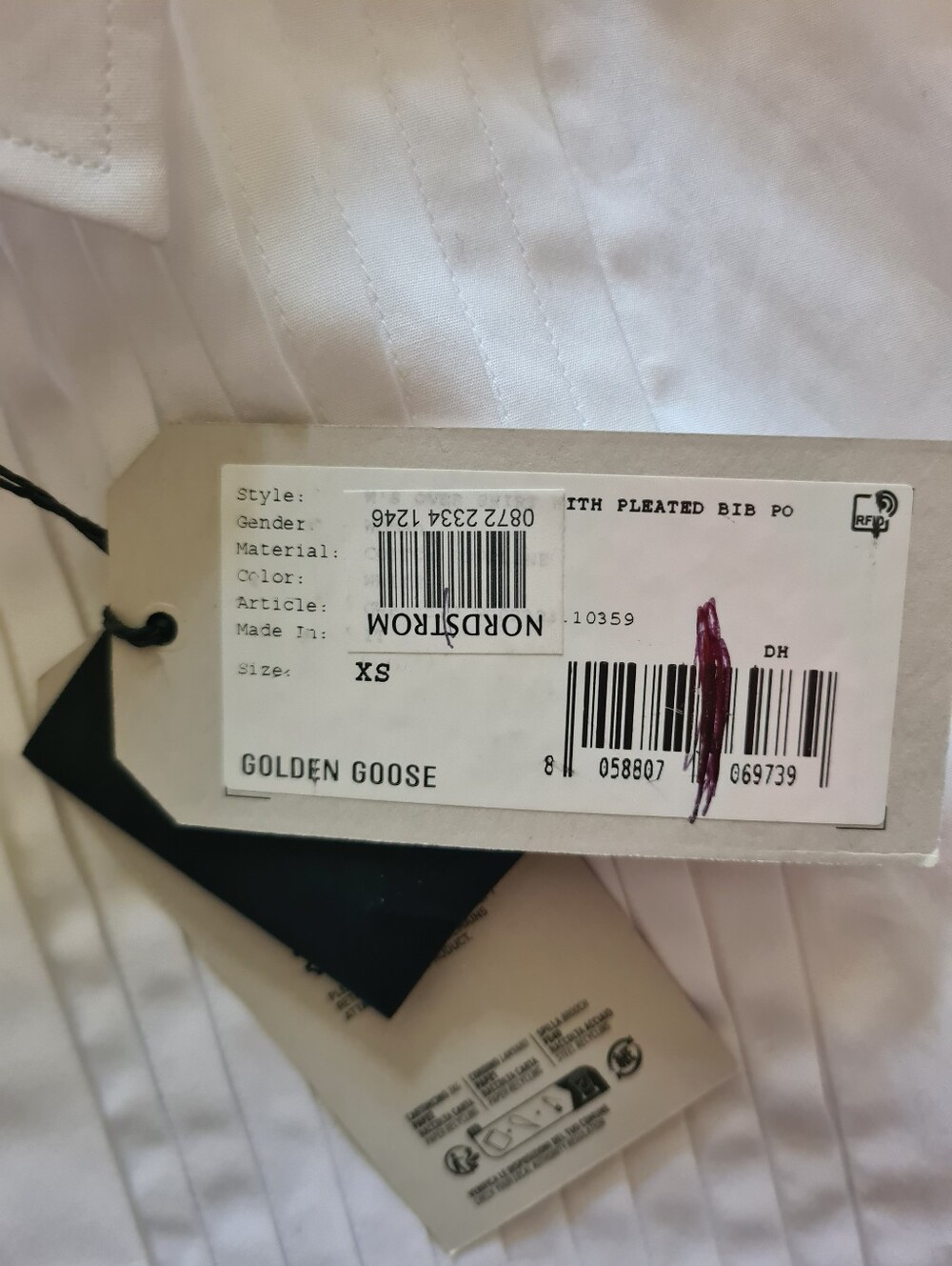 GOLDEN GOOSE Pintuck Bib Oversized Cotton Button-Up Shirt White XS Org $750 - Picture 10 of 16